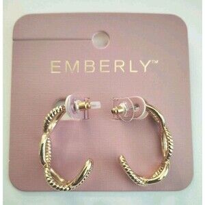 EMBERLY GOLD TONE TWISTED ROPE HOOP EARRINGS PIERCED MODERN FASHION JEWELRY NWT
